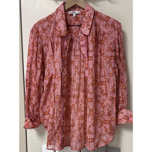 Sam Edelman Nora Pleated Floral Button Blouse Size Large Bright Summer‎ Creative